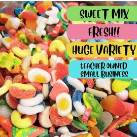 1lb Sweet Assorted Gummy Mix - Sweet Candy Snack - Resealable Bag - gummi eggs, chicken feet and much more! blue