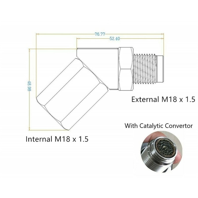 Akozon Oxygen Sensor Adapter, 45° Angled Oxygen Sensor Extender Spacer