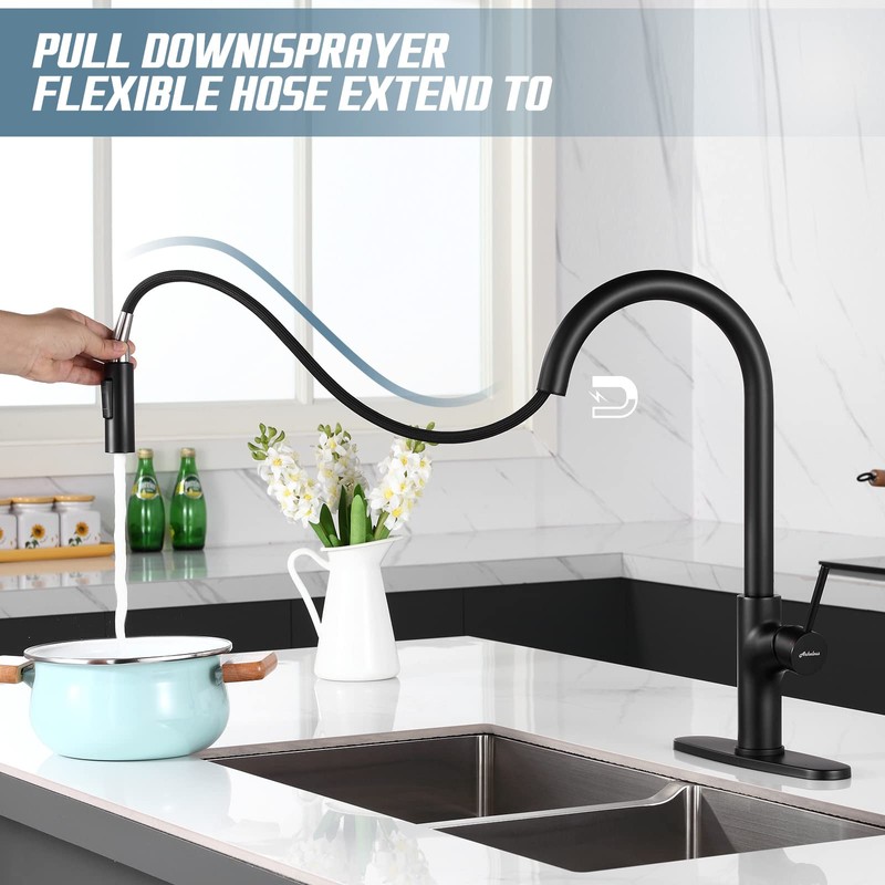 Achelous Black Kitchen Faucet with Pull Down Magnetic Docking Sprayer,Stainless