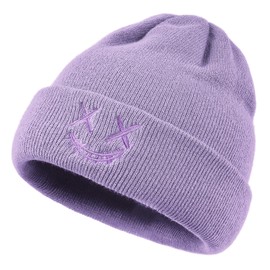 CLAPE Winter Beanie Hat Unisex Acrylic Knitted Hat Winter Hat Wool Hat Fine Knit Hat Soft Warm Cuff Beanie Hat Ribbed Knit Cap, KH26-Purple