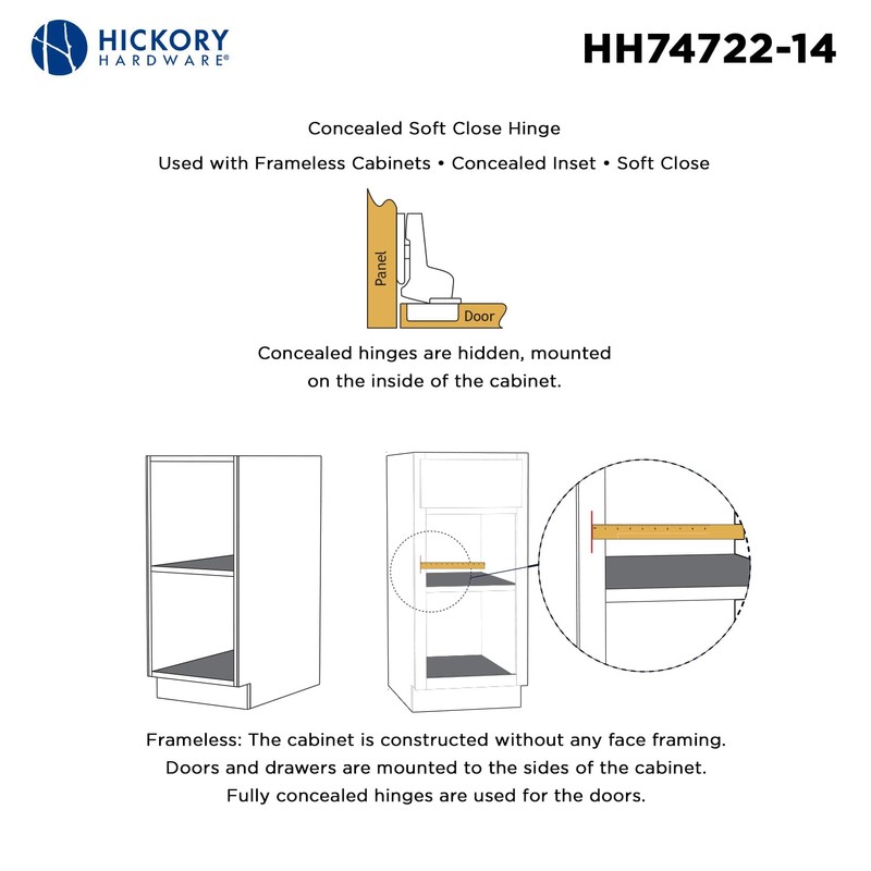 Hickory Hardware HH74722-14 - Inset Concealed Euro Cabinet Door Hinges