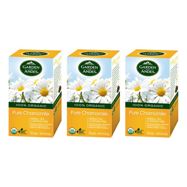 Garden of the Andes Herbal Organic Decaf Chamomile Hot Tea Bags, 0.9 oz, 20 Tea Bag Count (Pack of 3 Boxes)