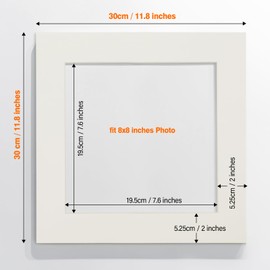 Anhow 8pcs Picture Mounts 12x12, Photo Mounts for 8x8 Inch Image Photo Frames Inside Aperture Card for Photo Frame/Posters Prints/Paintings - Off White