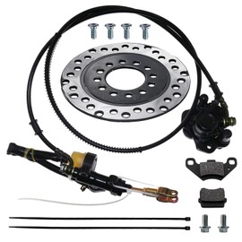 PRO BAT Rear Hydraulic Brake Assembly Caliper Master Cylinder Kit + Disc Brake Rotor + Brake Pad for Go Kart Golf Cart ATV Buggy Coolster Taotao 50cc 150cc 200cc 250cc (Black)