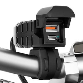 Motorcycle USB Charger, Dual USB Type C PD and Quick Charge 3.0 Motorcycle Phone Charger with ON/Off Switch, Waterproof Motorcycle Accessories for All Phone, Tablet, GPS