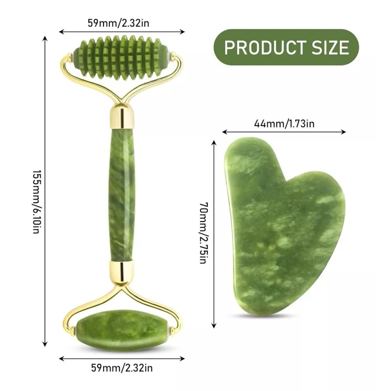 SANBREVE Rodillo Masaje Facial De Jade Gua Sha Rejuvenece Kit