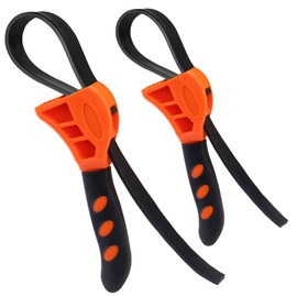 ORNAROVI 2 PCS Universal Strap Wrench Plumbing, Upgrade Adjustable Oil Filter Wrench, Large Plumbing Tools for Weak Hands, Oil Filter Tool Spanner with Rubber Belt Use as Jar Opener (Orange)