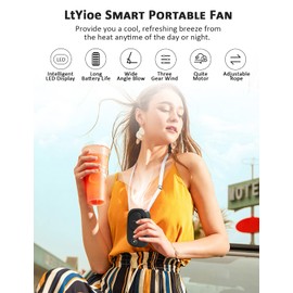 LtYioe Mini Fan Mini Handheld Fan Portable Fans USB Rechargeable, Personal Desk Fan Multifunctional with Strong Airflow, LED Smart Display and 3 Speed Adjustable for Outdoor Beach Home(Dark Black)