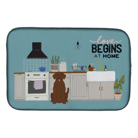 Caroline's Treasures CK7760DDM Chocolate Labrador Kitchen Scene Dish Drying Mat Absorbent Dish Drying Mat Pad for Kitchen Counter Dish Drainer Mat for Countertop, 14 x 21", Multicolor