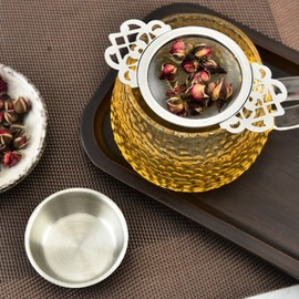 Tighall 1 Set Silver Stainless Steel Tea Strainer with Drip Bowl, Mesh Loose Leaf Tea Infuser with Double Winged Handle