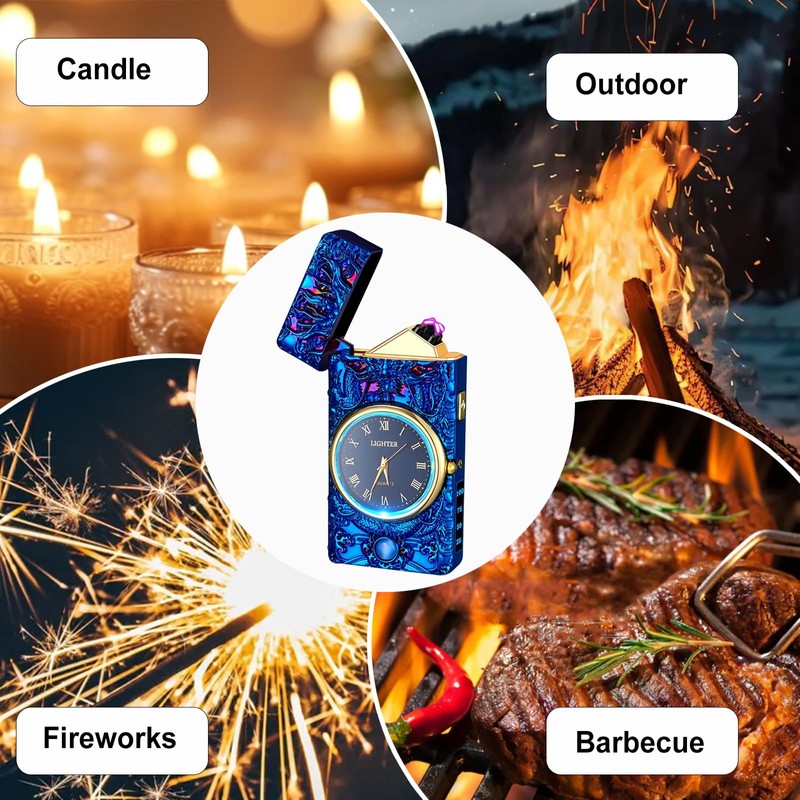 Electric Lighter with Clock Dial LED Power Display Plasma Dragon