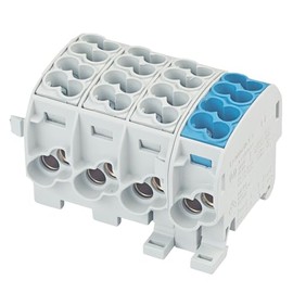 grenda-hammer® VDE main cable branch terminals HLAK in 1 to 5-pin narrow design with only 17.8 mm module width per pole (4-pin, 3x grey/blue)