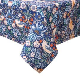 Yrendenge William Morris Tablecloth, Original Design Table Cloth, Waterproof Washable Table Cover, Blue Rectangular Tablecloth, Restaurant Party Placemat, Strawberry Thief, 140x200cm
