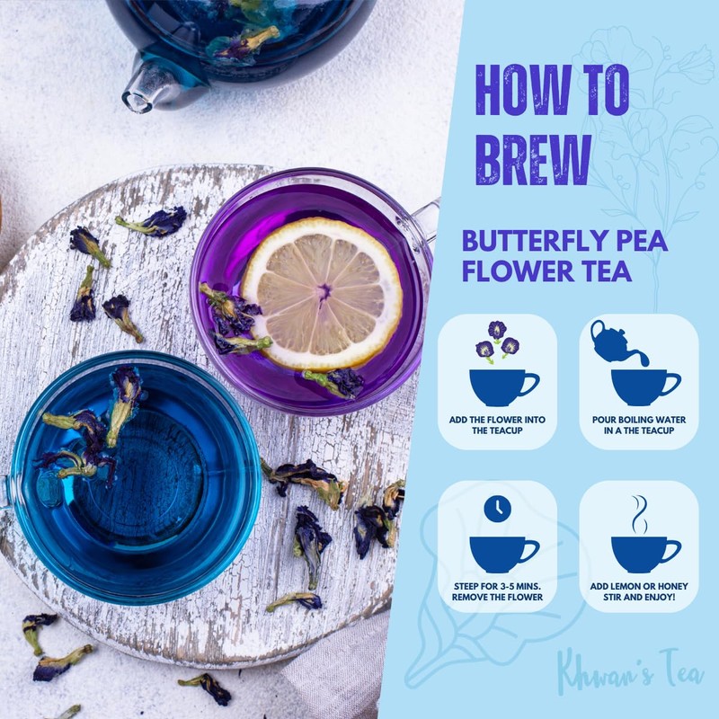 KHWAN’S TEA Butterfly Pea Flower - Premium Dried Blue Butterfly
