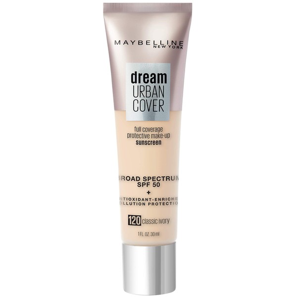 Maybelline Dream Urban Cover Flawless Coverage Foundation Makeup, SPF 50, Classic Ivory