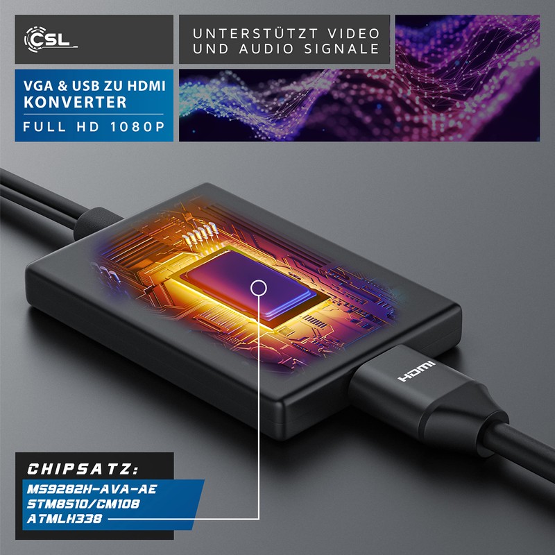 CSL Cable Full HD VGA to HDMI Converter Adapte |