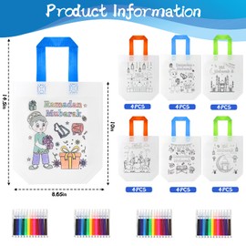 MUOUAKATE MUOUAKATE 24 PCS Ramadan Coloring Goodie Bags with Paint Pens, Eid Ramadan Gift for Boys and Girls Aged 3-12, Ramadan Crafts Reusable Bag for Ramadan Activities Party Favors Home Bulk