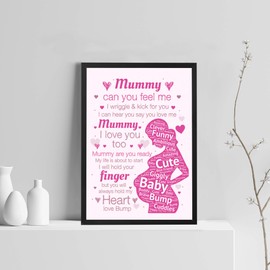 RED OCEAN New Mum To Be Gifts Baby Shower Gifts Wall Print Mum Mummy Gifts Newborn Baby Keepsake (A4 Print with Black Frame - Mummy Say You Love Me Bump)