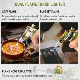 RAVS Butane Torch Lighter, DUAL Flame Mode Kitchen Torch Cooking Torches, Creme Brulee Torch lighters butane refillable, Mini Torch Micro Torch for Welding, Soldering Torch, Butane is Not Included