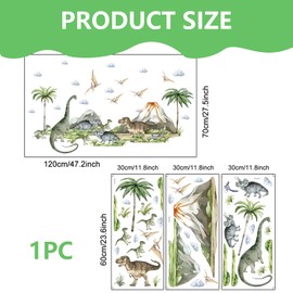 Large Dinosaur Wall Stickers, Tropical Animal Dino Palm Tree Plants Wall Art Decals, Large Jungle Animal Tree Branch Wall Stickers, Watercolor Dino Wall Stickers for Baby Nursery Kids Bedroom Decor