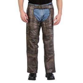 Hot Leathers CHM1008 Unisex Distressed Brown Premium Motorcycle Leather Chaps - X-Large