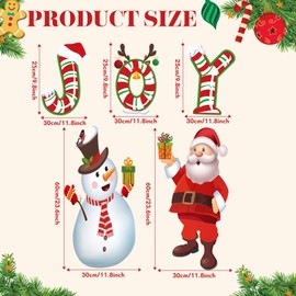 5 Pieces Outdoor Christmas Decoration Outdoor Joy Christmas Yard Sign Xmas Santa Snowman Lawn Decorations Stakes with 5 String of Lights for Holiday Outside Home Lawn Pathway Walkway Party Decor