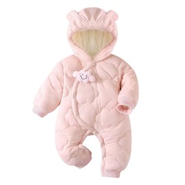 JiAmy Newborn Baby Snowsuit Fleece Winter Snow Suits, Bear Hooded Footed Romper Cartoon Baby Girls Boys Clothes Outfits for 0-3 Months