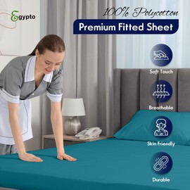 Egypto King Size Fitted Sheets – Soft & Breathable 10" Deep Fitted sheets with Elasticized Pockets – Anti Allergy Polycotton Fitted Bed Sheets (King, Teal)