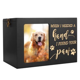 Pet Memorial Urns for Dog or Cat Ashes, Large Wooden Funeral Cremation Urns with Photo Frame, Memorial Keepsake Memory Box with Black Flannel as Lining, Loss Pet Memorial Remembrance Gift