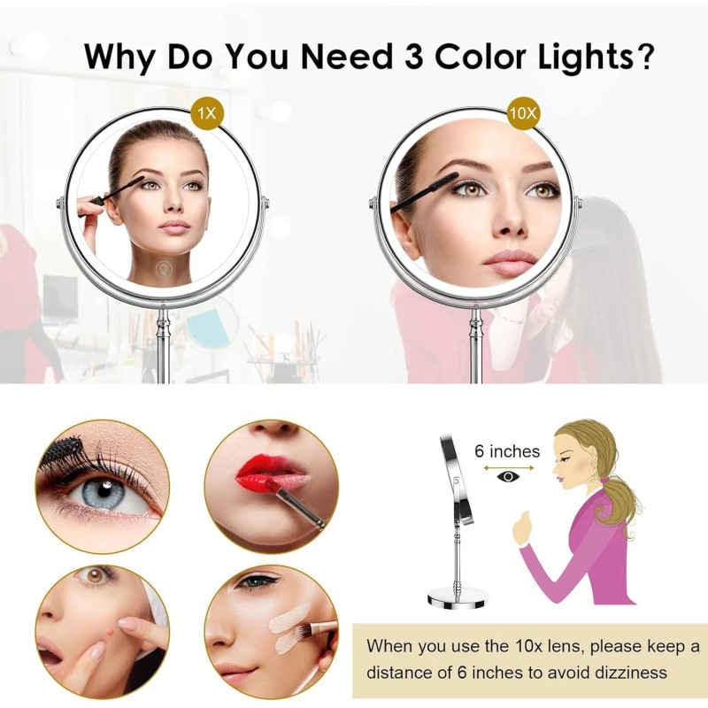 Deiovwxs Lighted Makeup Mirror 3000 mAh Rechargeable Double Sided Magnifying
