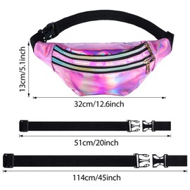 2 Pieces Holographic Fanny Pack Metallic Color Sport Waistbag for Women Men Kids