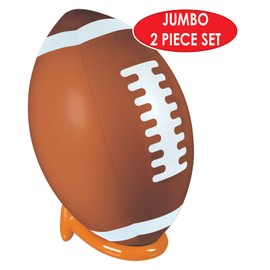 Beistle Inflatable Football & Tee Set, Large Game Day Accessories for Sports Theme Photo, Football Party Favors & Athletic Decor, 3’ 3" ball & 16" Tee