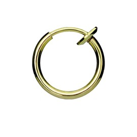 PiercedOff Titanium Gold Tone Spring Action Fake Ring for Nose, Mouth or Cartilage - Diameter 10mm