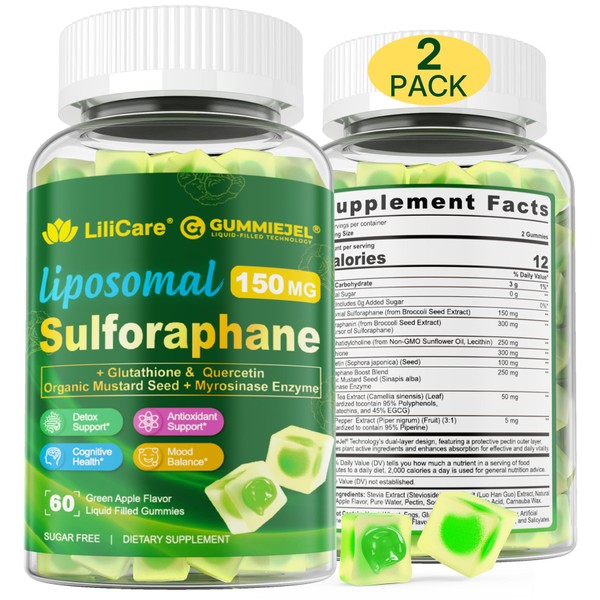 LILICARE LILICARE Sulforaphane Supplement 150mg, from Broccoli Sprouts w/Myrosinase,Quercetin, Glutathione,
