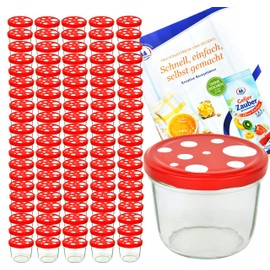 MamboCat Set of 100 Jars 230 ml to 82 Toadstool Lid Red White Polka Dots Includes Diamant Gelierzauber Recipe Book Jam Jar Preserving Jar