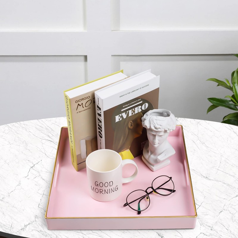 MAONAME Decorative Tray, Pink Serving Tray with Handles, Coffee Table