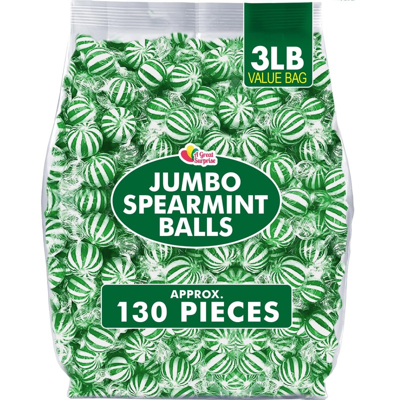 Jumbo Spearmint Mint Balls - 3 Pounds - Bulk Green