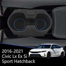 VKVXCLON Cup Holder Insert, Compatible with Honda Civic Cup Holder 2016-2021 Lx Ex Si Sport Hatchback Center Console Drink Bottle Holder 83446-TBA-A01ZA with 2 Coasters (Black with Blue Coaster)
