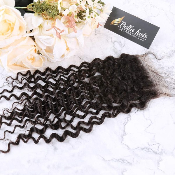 Bella Hair 4x4 Human Hair Curly Lace Closure Full Cuticle Aligned Remy Virgin Human Hair Top Closure with Baby Hair (10inch)
