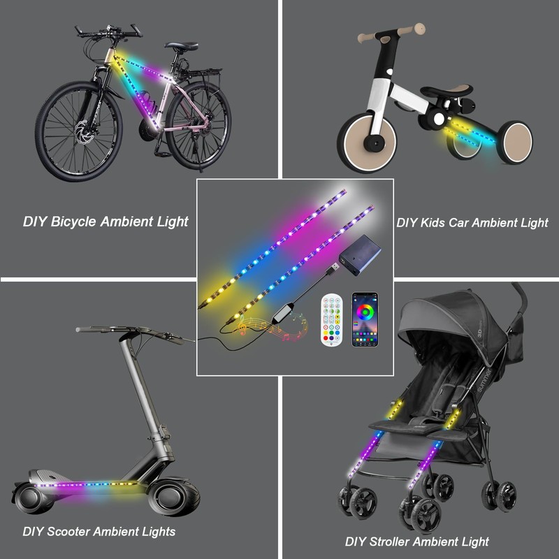 2 Strip Electric LED Music Sync Multicolor Lightning Changing Scooter
