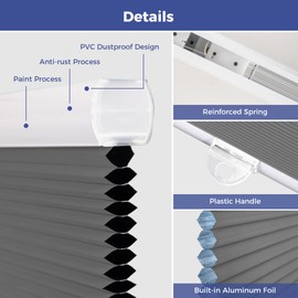 Allesin Cellular Shades Cordless Blackout Honeycomb Blinds for Indoor Windows, Thermal Insulated Window Shades Noise Reduction, Easy to Install, Perfect for Bedroom/Living Room, Grey - H64 x W46