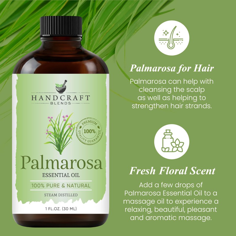 Handcraft Blends Palmarosa Essential Oil – 1 Fl Oz –