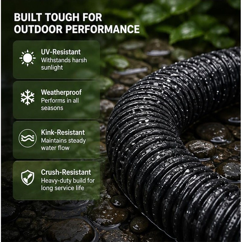 Pond Hose ID 2” × 50ft Black Corrugated Flexible Pump