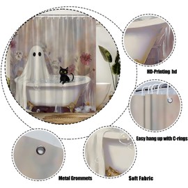 CCXTCZ Halloween Ghost Shower Curtain with Hooks for Bathroom,70" Wx 70" H
