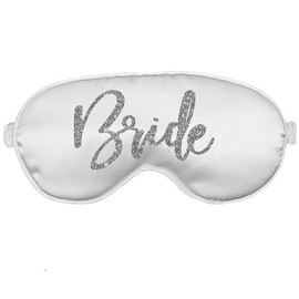 Bride Sleep Mask - Silver Sparkle Glam Bride White Satin Sleep Mask - Bridal Shower Gifts - White Mask(SLV GlmBrd) WHT