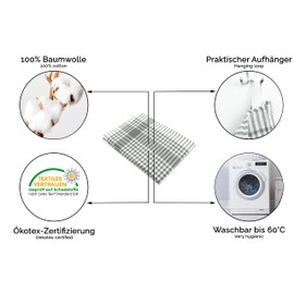 ZOLLNER Set of 5 Tea Towels, 50 x 70 cm, 100% Cotton, 180 g/m², Grey Checked