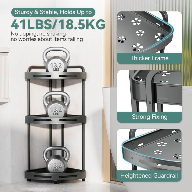 Binecer Corner Shower Caddy Standing, 3 Tier Shower Organizer Stand