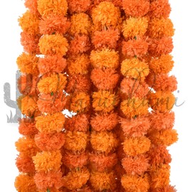 Marubhumi 5 Pcs of 4.5 Feet Long Strands Artificial Marigold Flowers Garland for Diwali Decor, Traditional Indian Decor, Marigold Garland for Decoration, Diwali Decorations for Home, Christmas Decor