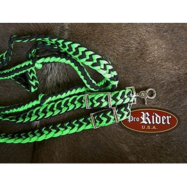 CHALLENGER Horse Western Tack Nylon Braided Knotted Roping Barrel Reins Lime Green 60705