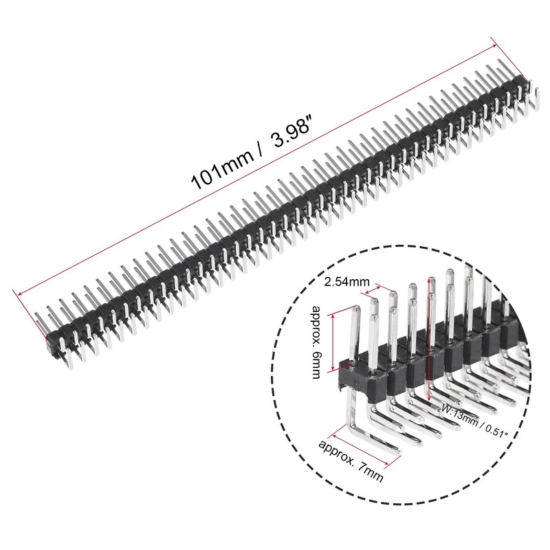 sourcing map Right Angle Header Pin 80P 2 Row 2.54mm